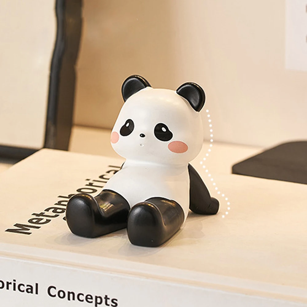 Universal Phone Holder Resin Panda Ornament Cartoon Desk Decor Panda Doll Toy Creative Cute Animal Figurines Office Decor