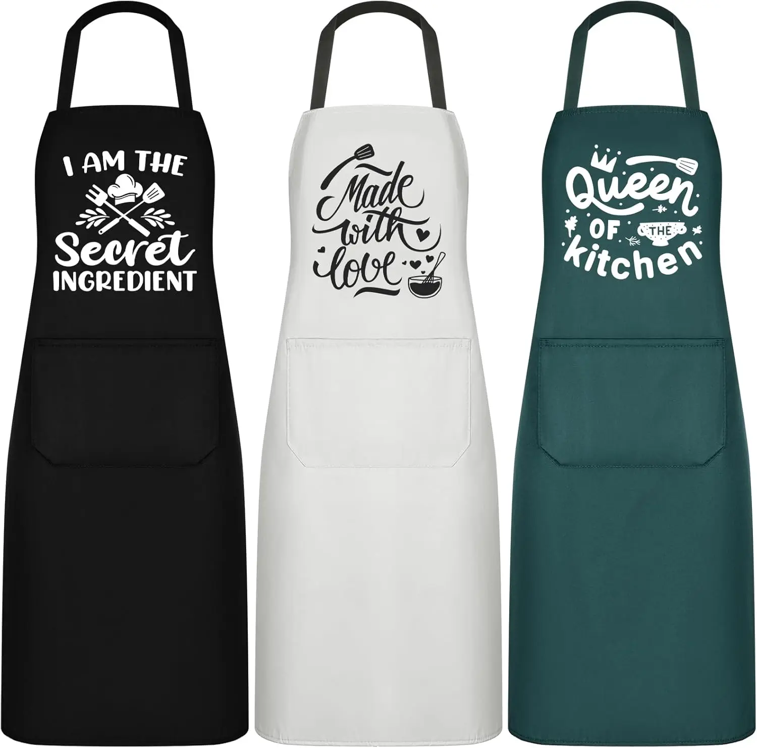 3 Pack Funny Cooking Aprons Women Oil-proof Kitchen Aprons with Pockets for Home Chef BBQ Mother Day Birthday Gifts(Black, Green, White)