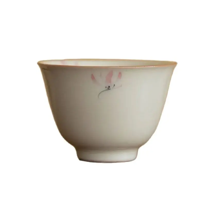 1 Pc Chinese Tradition Ceramic Tea Cup Hand-painted Pink Orchid Tea Bowl Household Tea Set Handmade Porcelain Teacup 40ml