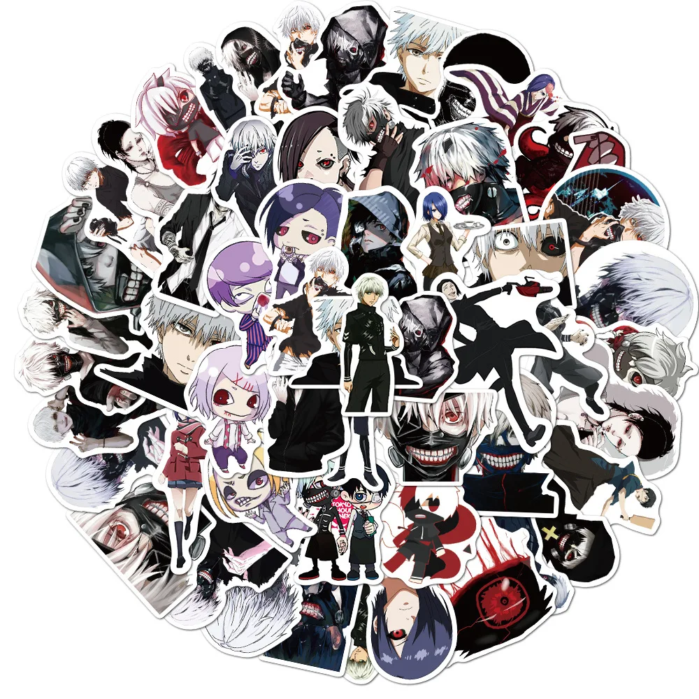 50Pcs Anime Tokyo Ghoul Graffiti Waterproof Stickers for Laptop Skateboard Luggage Cool Kids Cartoon Decals Sticker Toys