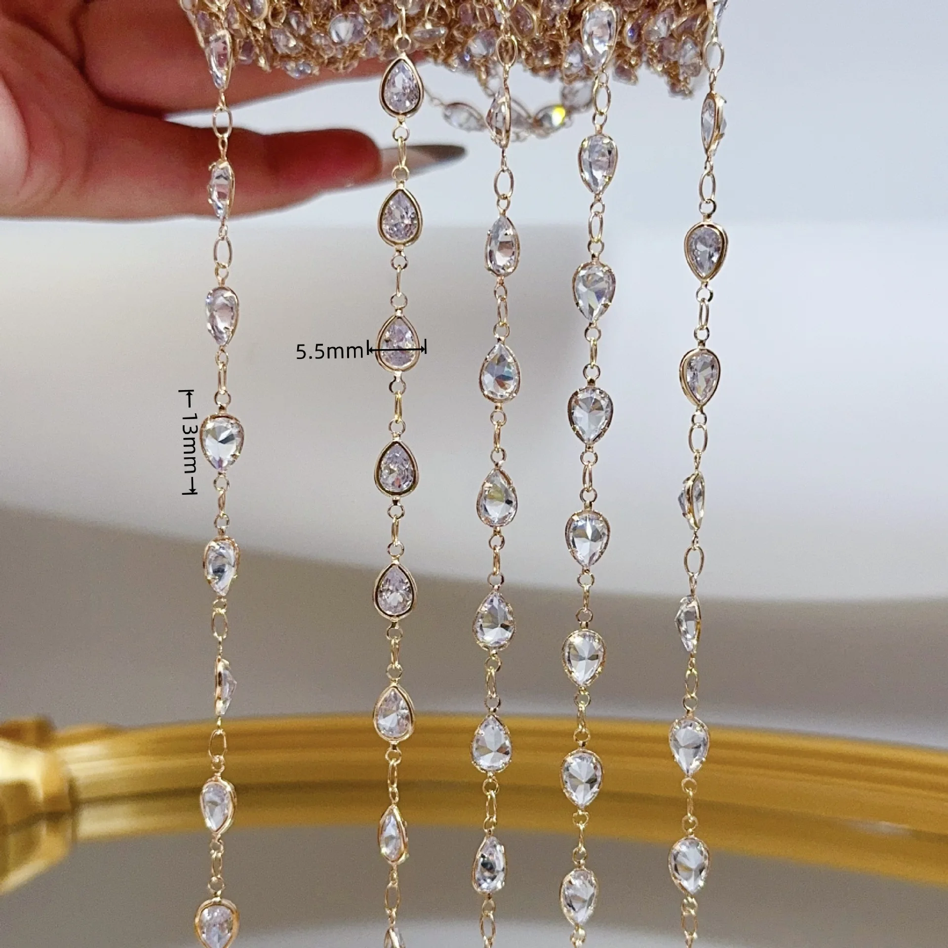 1 Meter Zirkon-Kristall-Strass-Messing-Schmuckkette, Kristall-Halskette für Damen, Armband-Schmuckherstellungszubehör – Detail 7