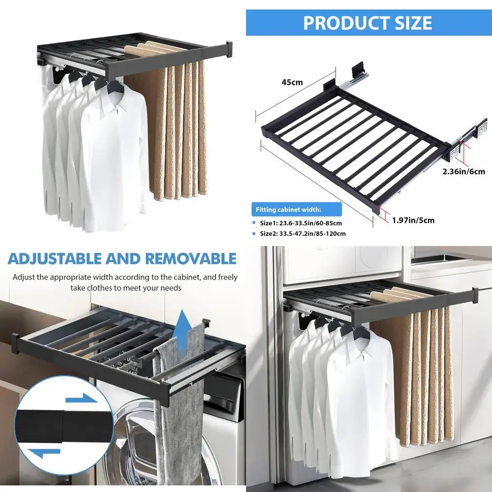 

Компактная выдвижная полка для брюк в шкафу с 11 стержнями, вместимость 66 фунтов, бесшумная направляющая, регулируемая ширина (23,6-33,5 дюйма)