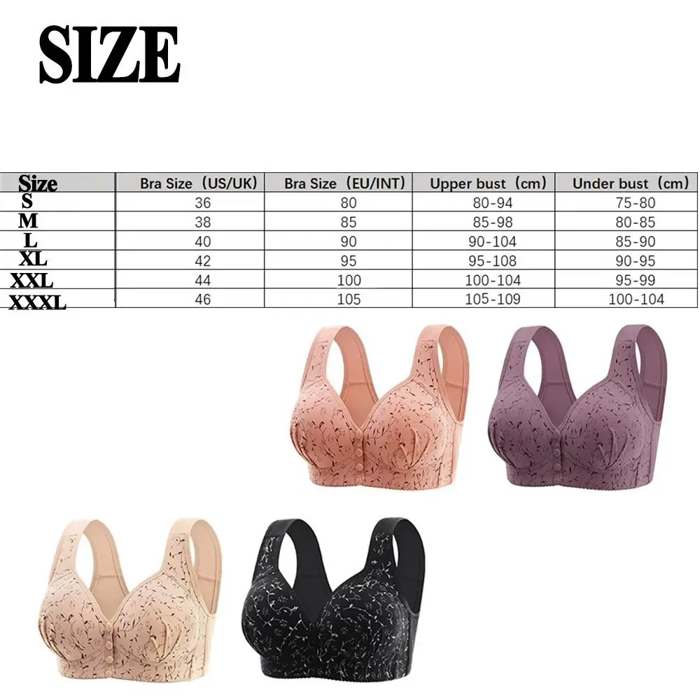 Comfortable Women Bras for Older Women Convenient Breathable Front Close Button Cotton Bras Full Cup Widened Shoulder Straps