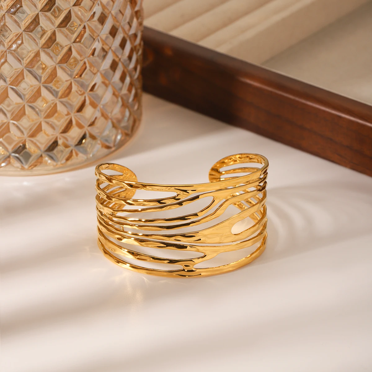 

Stainless Steel Hollow Bracelet With Geometric Irregularity Exaggerated Women S Design Simple Waterproof Bracelet Jewelry Gift