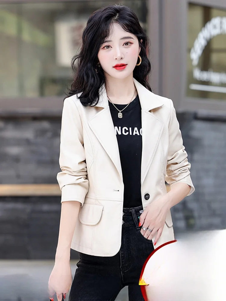 Lente Herfst Nieuwe Sle Haifeng Echt leer Jaet Dames ort eepskin Jaet Klein pak Bovenkleding Slim Fit Trendy