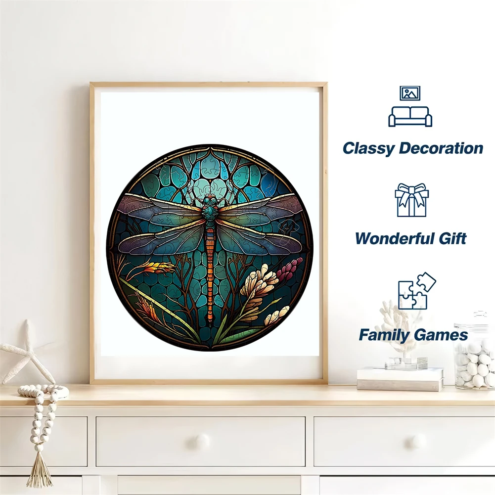 Dragonfly Animal Wood Puzzle DIY Crafts Jigsaw Educational Gift For Kids Brain Trainer Interactive Game For Family Wooden Puzzle