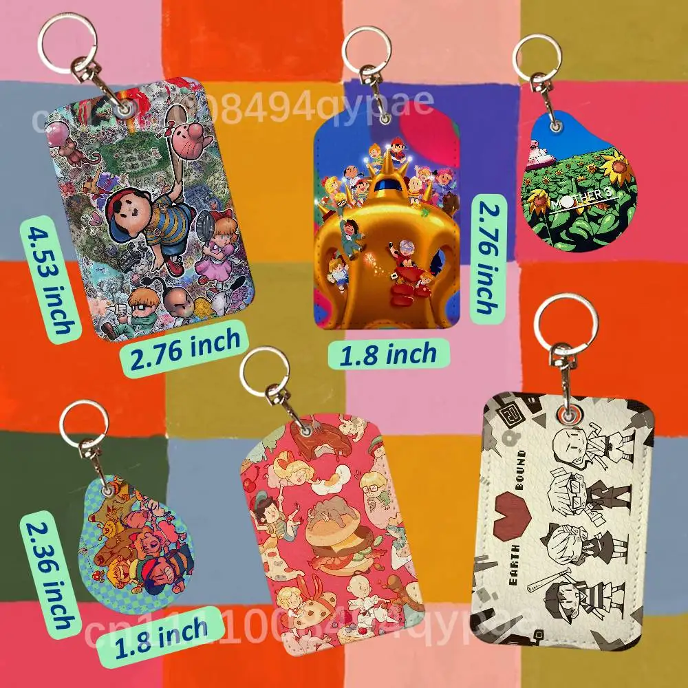 E-EarthBound Mother 4 1PCS Leather Card Holder Keychain Door Lock Access Tags ID Card Case Access Card Bag Key Tag Ring