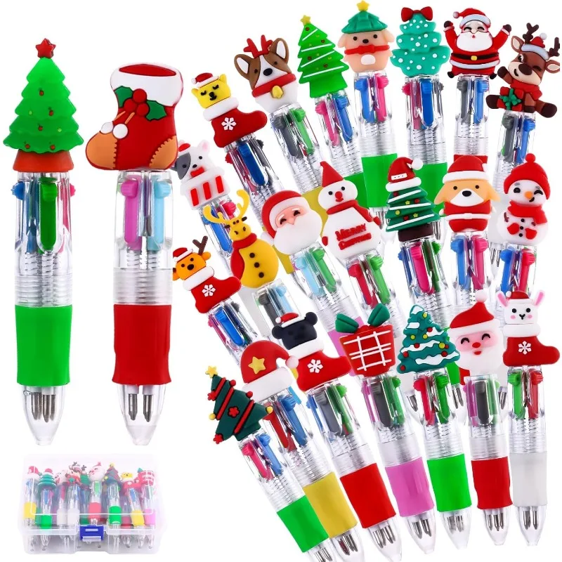 

Christmas 4-color retractable cartoon cute children fun ballpoint pen holiday party school supplies