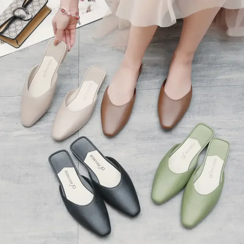 Summer Elegant Women Mules Pvc Jelly Shoes Solid Ladies Slippers Outdoor Square Heel Pointed Toe Casual Fashion Female Concise