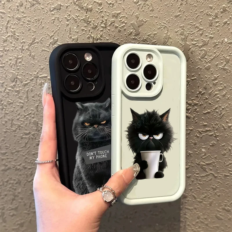 Cute Black Cat Silicone Soft Phone Case For iPhone 17 Pro Max 16 Pro 15 14 13 12 11 17 Air 16E XS Max X XR 7 8 Plus SE2 Cover - náhled 6