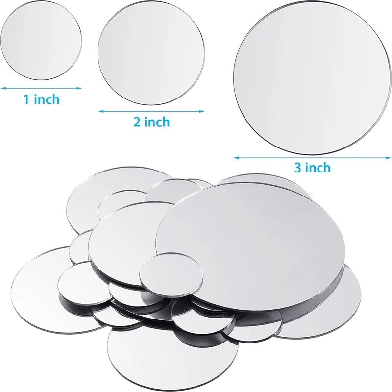 40 PCS Mini Size Round Mirror Small Round Mirror Adhesive Mirror Round Craft Mirror Tiles for Crafts(1Inch,2 Inch,3Inch)