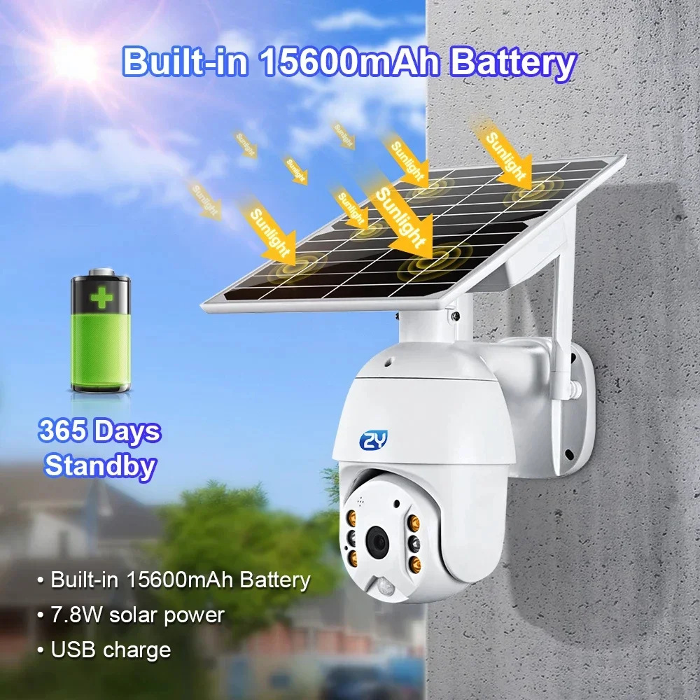 4MP Solar Wifi Security Camera Outdoor 8W Solar Panel Color Night Vision 2-way Talk Battery Powered Wireless Surveillance IP Cam