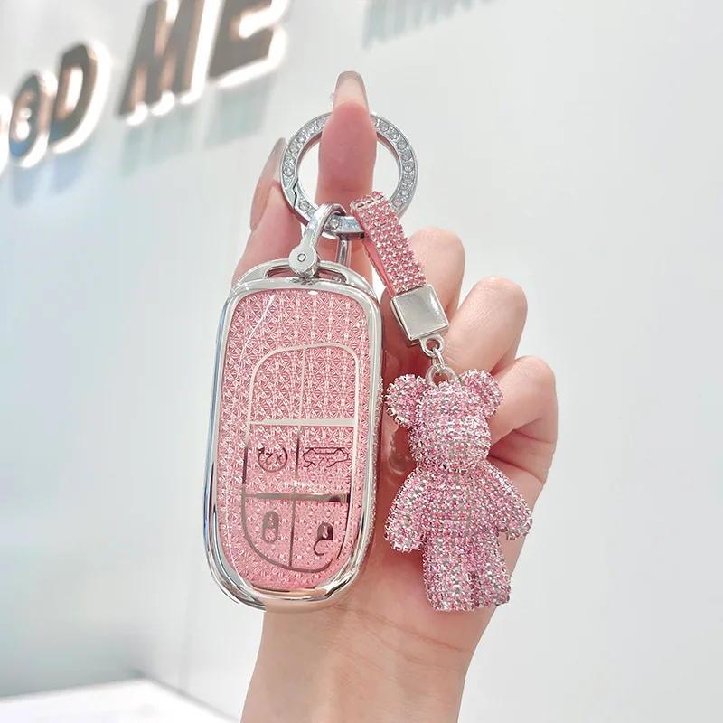 Diamond Pink Style for Jeep Renegade Compass 4 Button Remote Smart Car Key Case Cover Holder Fob Keychain Accessories