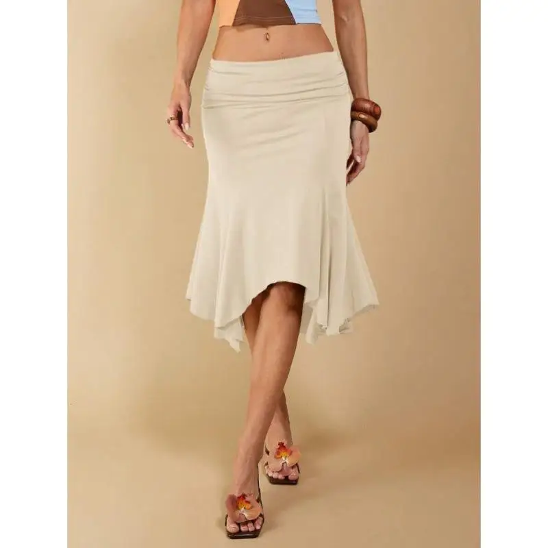 

Ele Non-Brown Pleated Skirt Retro Sle Ciwalk ort Pants Comfortable Fit plus Size Tee-acetate Fiber Spring Season