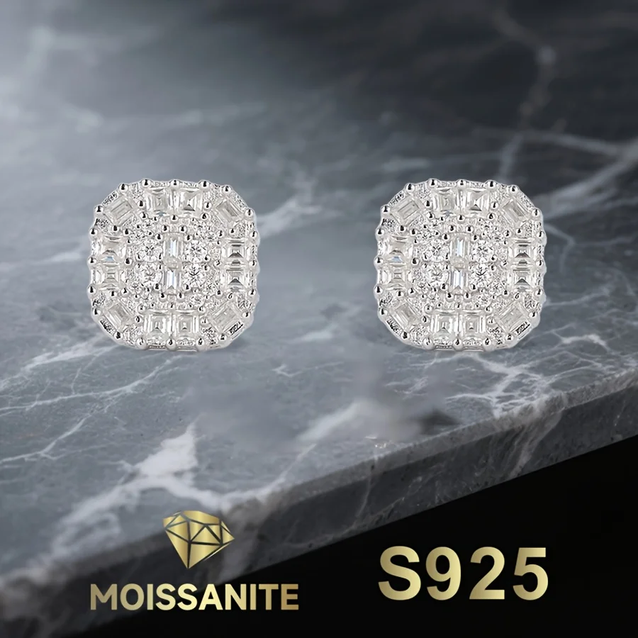 

Полные серьги с муассанитом, серебряные серьги-гвоздики S925 для женщин, геометрические серьги с муассанитом и сертификатом Gra, новые серьги