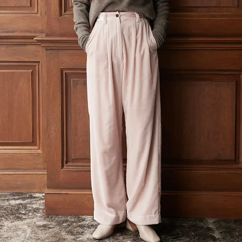 

2023 Velvet Pink Straight Loose Autumn and Winter Warm Mopping Pants