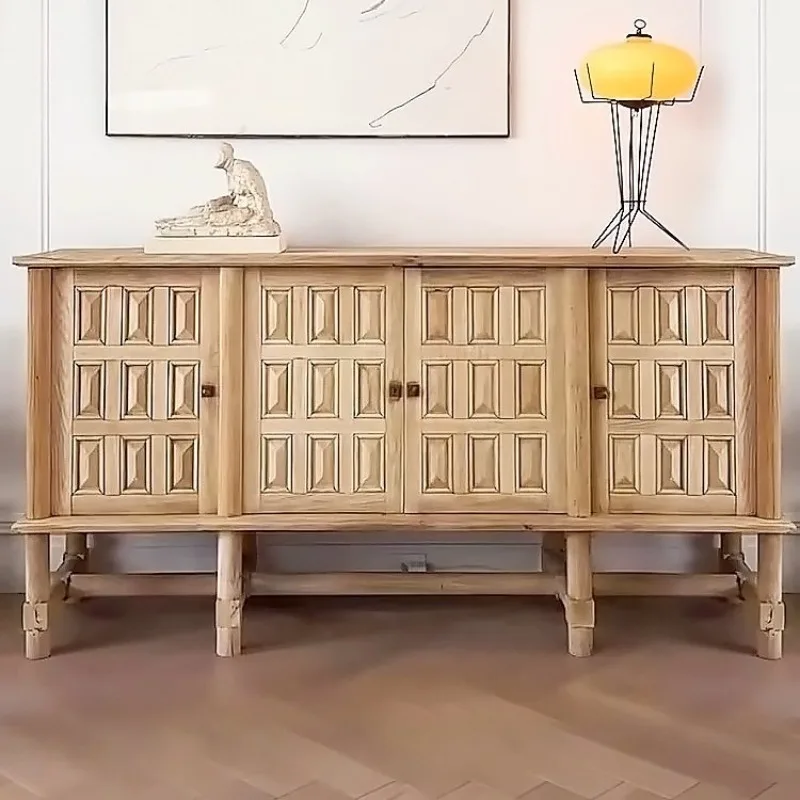 

French solid wood three-dimensional carving storage side cabinet, medieval wind living room, entrance cabinet, retro and old TV