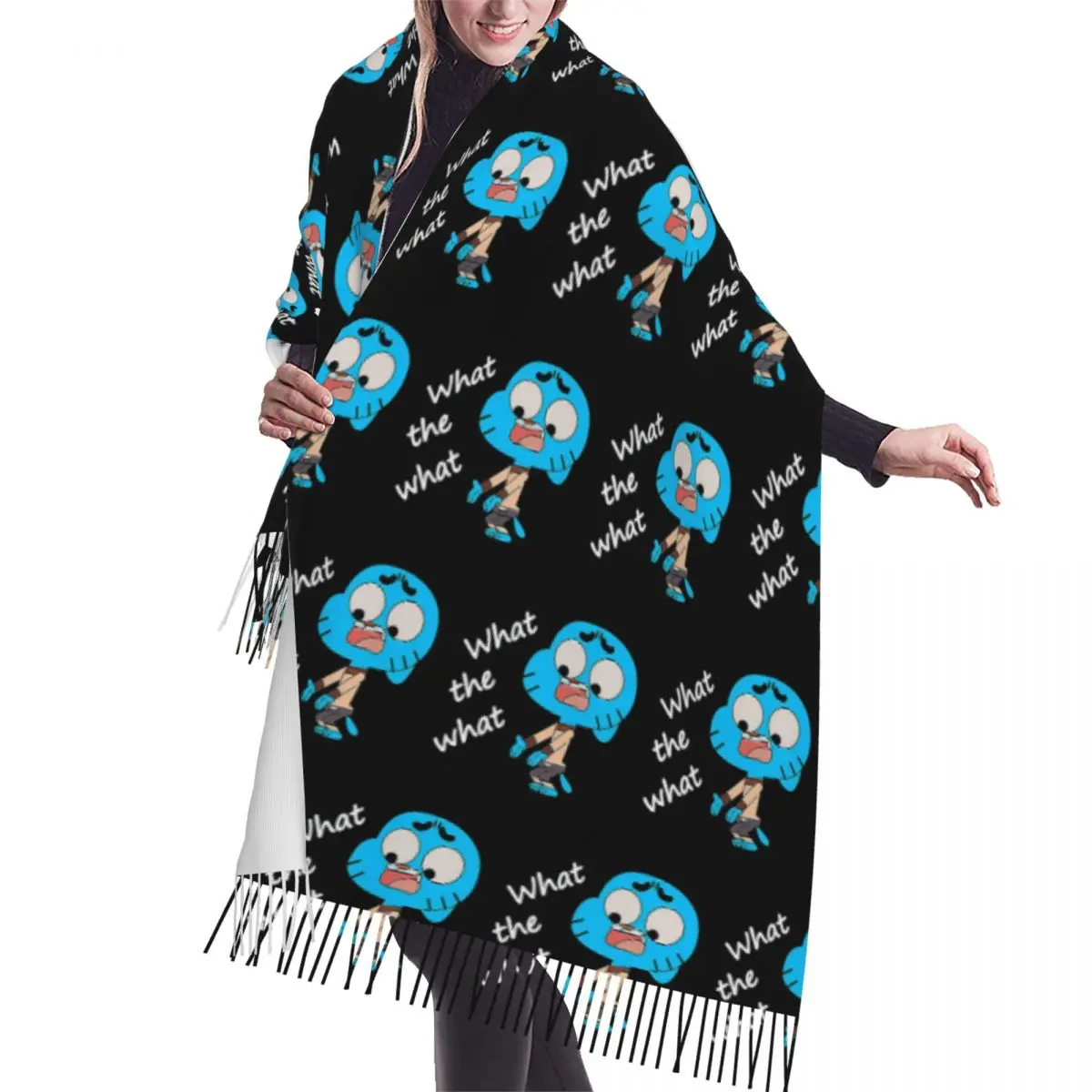 

The Amazing World Of Gumball What The What Шарф Шарфы с кисточками для женщин Мягкие теплые шали и накидки Большая зимняя шаль