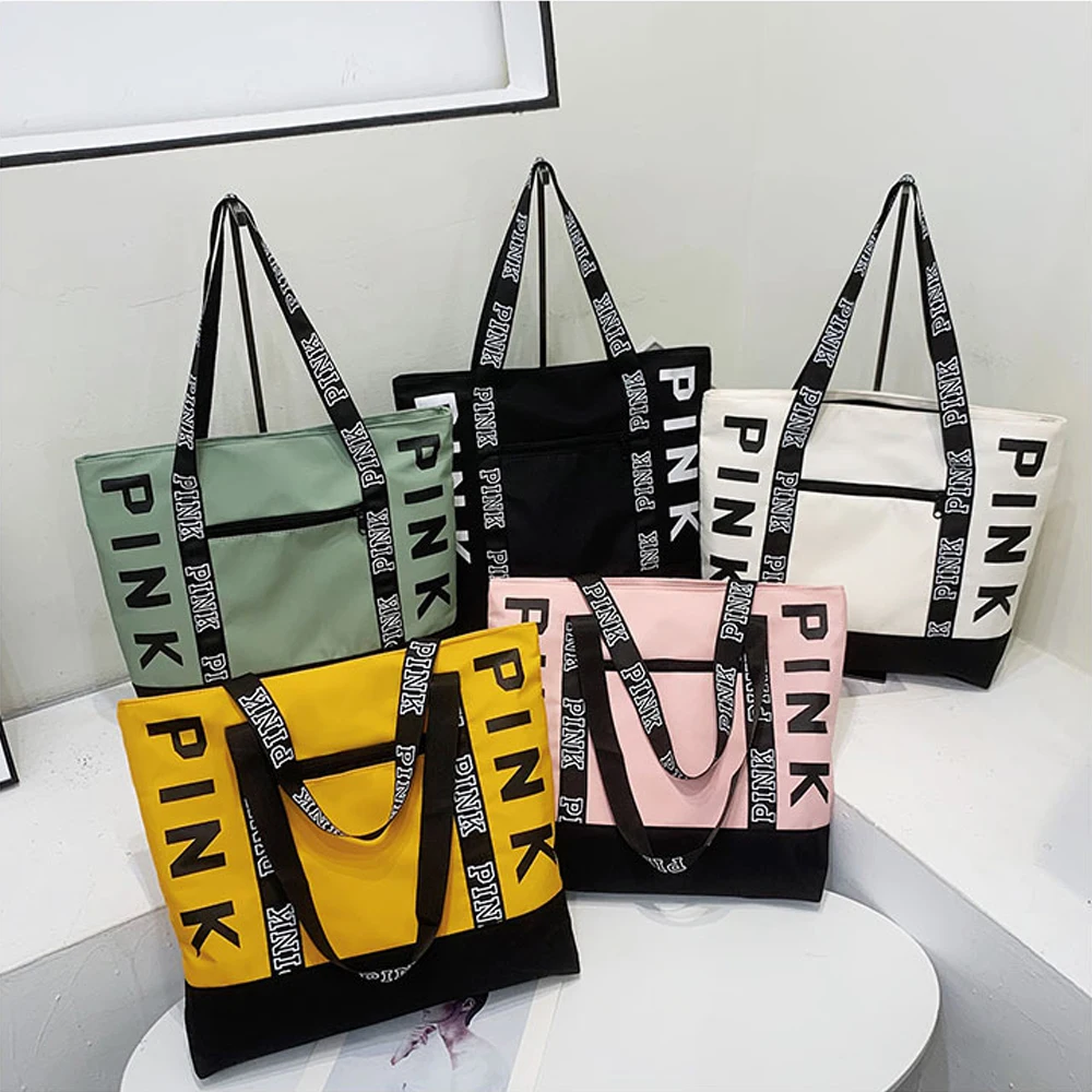 Literary nylon tote bag for women large capacity shoulder bag fashion letter strap handbags large capacity tote bag