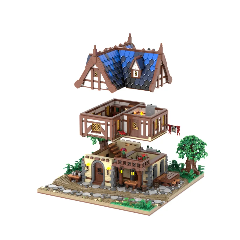 City Street View Moc Building Blocks Modular Medieval Tavern Model Technical Bricks DIY Assembly Castle Toys Holiday Set Gifts