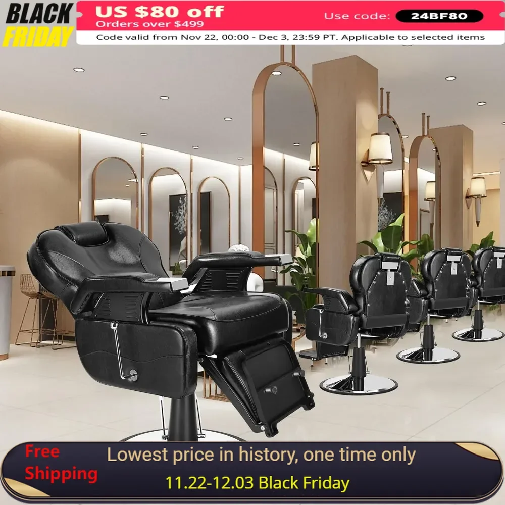 

Barber Chair, Reclining Salon Chairs with 360 Degree Swivel Hydraulic Pump, Height Adjustable, for Barber Shop, Salon Chair