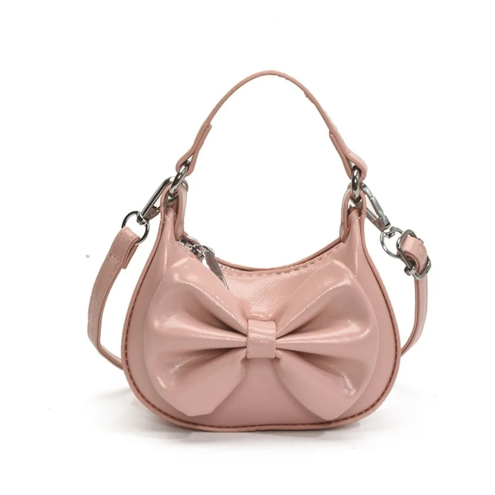 

Fashion Ribbon Design Girls Crossbody Bag Solid Color Waterproof Handbag Princess Lightweight Shoulder Bag
