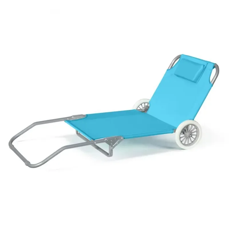 for Outdoor Foldable Sun Lounger Beach Bed with Wheels