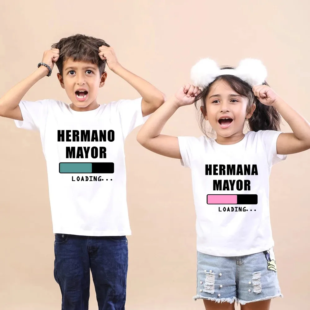 Hermano/hermana Mayor Loading Toddler Kids Anoucement T Shirt Soft Tops Tee Shirts Outfits Clothes Dropshipping Babe Clothes