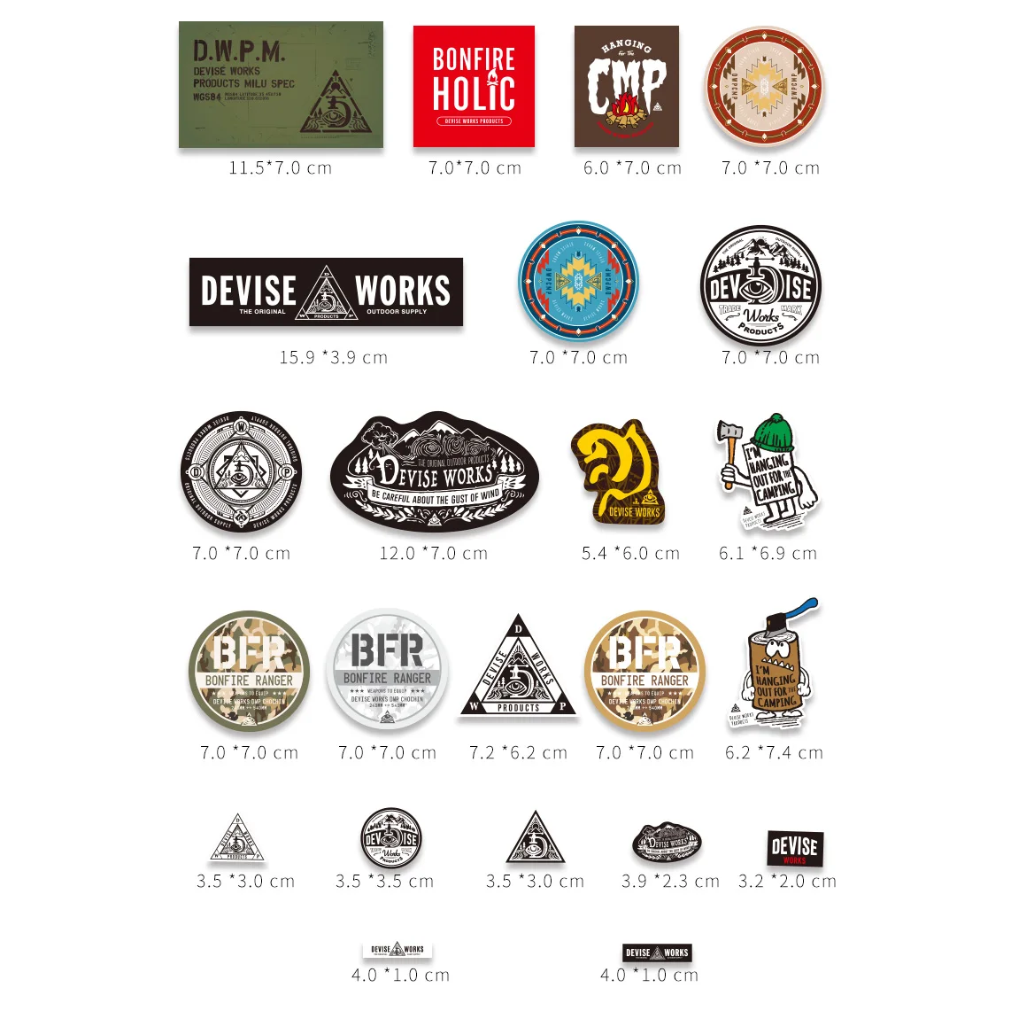 20 Pcs/Set Camping Logo Stickers Set Mobile Stickers Mix Size  Waterproof PVC Outdoor Brand  for Laptop Pitcher Luggage Decorate