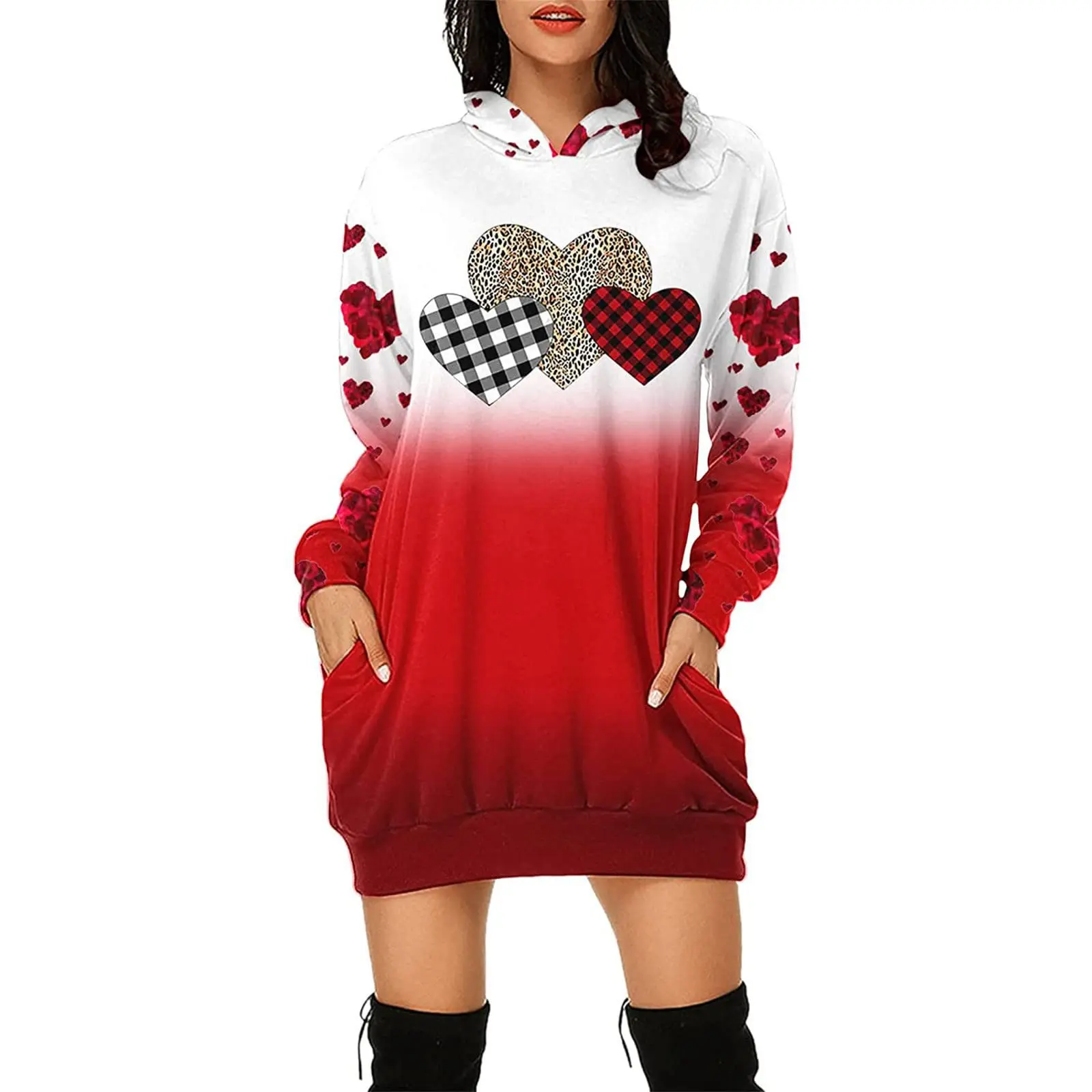 

Европейский и американский женский Внешняя торговля 3D цифровой принт love День Святого Валентина пуловер с длинным рукавом Толстовка Платье