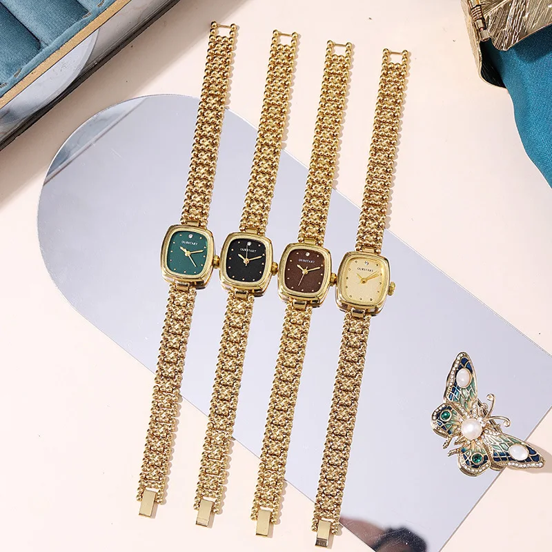 Luxury Gold Bracelet Watches for Women High Quality Retro Square Quartz Wristwatches Steel Strap Ladies Clock Gifts Reloj Mujer