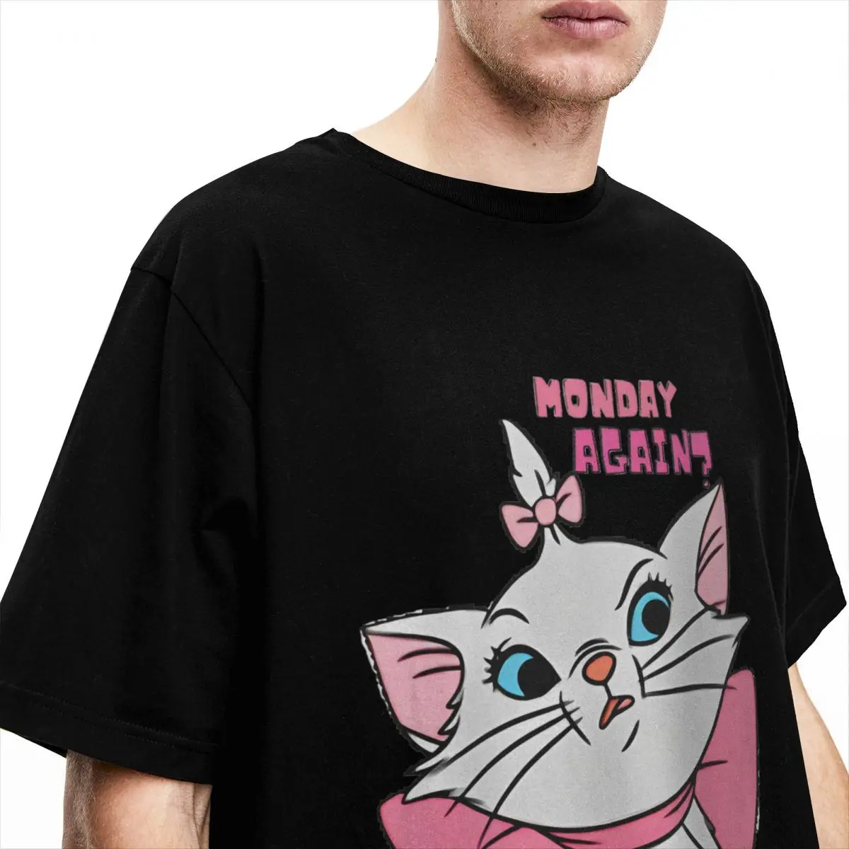 Men T-Shirts Marie Cat Aristocats Monday Again Leisure Cotton Tees Short Sleeve Cute T Shirts Crew Neck Clothing Gift Idea