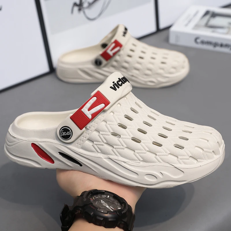 Mens Clogs Rubber Sandals Garden Shoes Outdoor Slippers Aqua Beach Shoes With Holes Upstream River Creek Big Size
