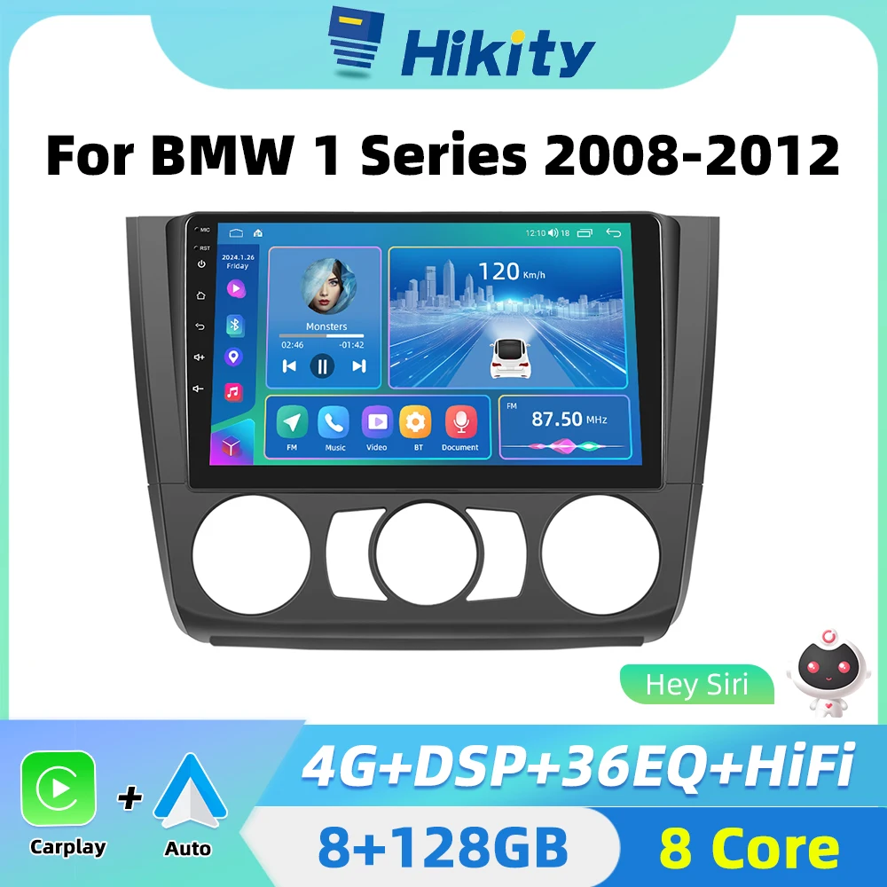 Hikity Android 2 din Car Radio Carplay For BMW 1 Series E87 E81 E88 2008-2012 Auto Stereo Radio Android Auto Navigation GPS