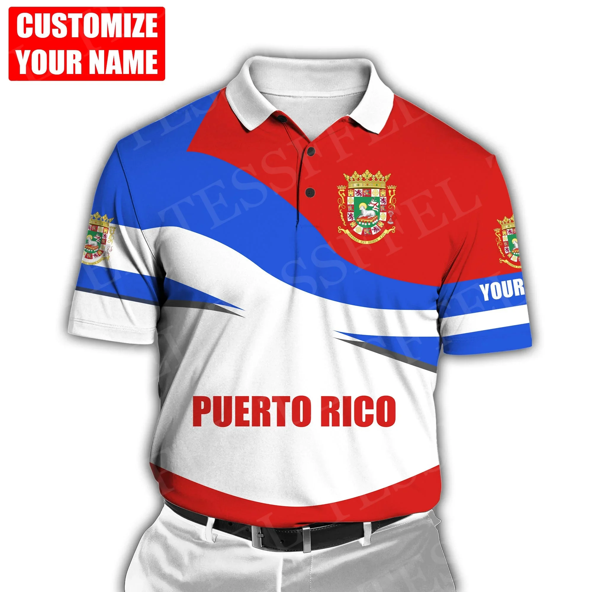 

Custom Name Puerto Rico Boricua Country Tattoo Retro Vintage 3DPrint Summer Casual Unisex Polo Shirts Short Sleeves Streetwear W