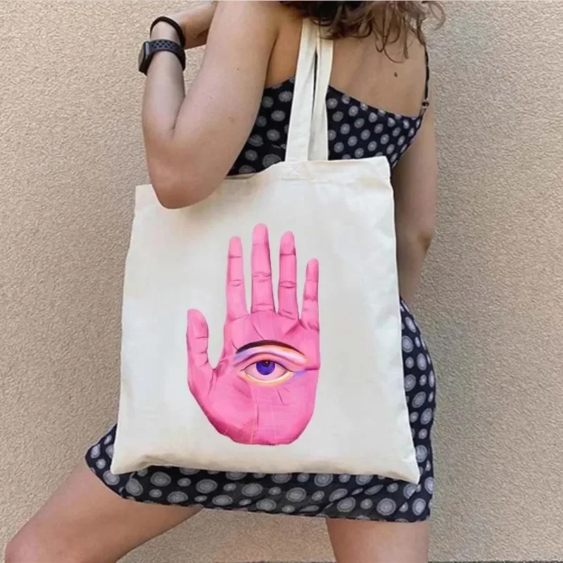 Colorful Evil Eye Psychedelic Blue Green Shoulder Bag Large Capacity Casual Handbag Ladies Canvas ECO Shopping Bag Gift