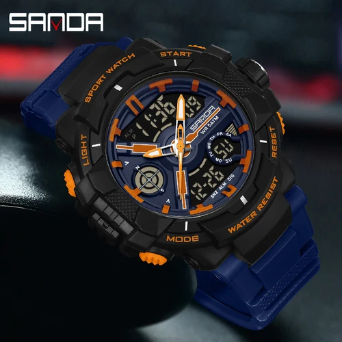 Imagen 2 del producto SANDA 6226 Reloj electrónico deportivo para estudiantes Reloj electrónico deportivo multifuncional con pantalla dual LED resistente al agua para estudiantes