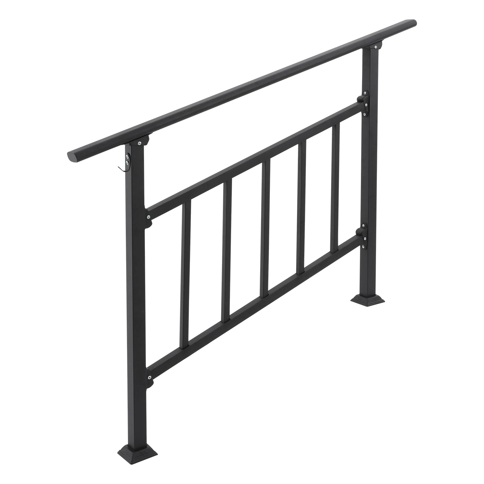 Outdoor Step Handrail 3 or 4 Steps, Transitional Stair Railing with Safety Fence for Villa Deck Black Carbon Steel