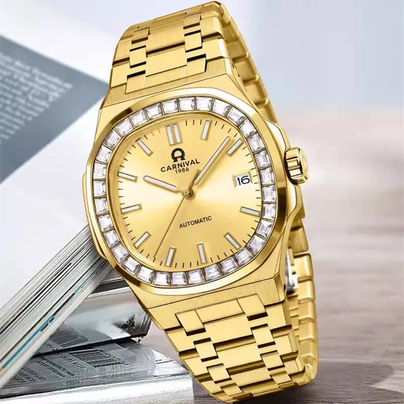 Reloj CARNIVAL Mens Gold Mechanical Watch Brand Luxury NH35 Automatic Movement Wristwatches for Men Waterproof 2026 Montre Homme