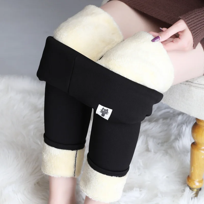 Women Winter Plus Velvet Stretch Leggings High Waist Warm Fleece Lined Velvet Keep Warm Pants Black Casual Thick Winter Leggings