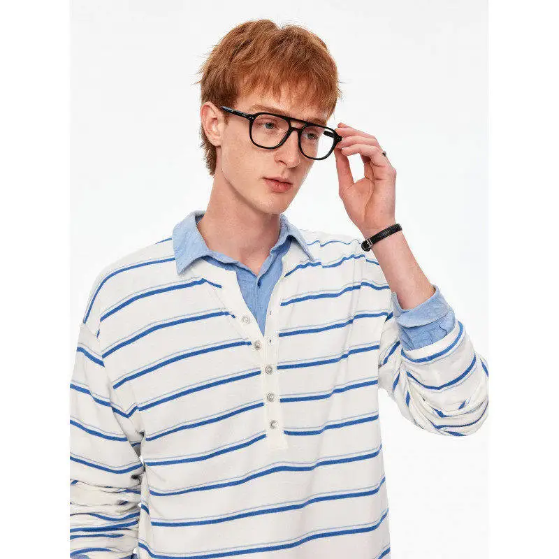 26 Summer Linen Blended Striped Knitted Tee Long Sleeve Men's and Women's Loose Casual Daily Commuter
