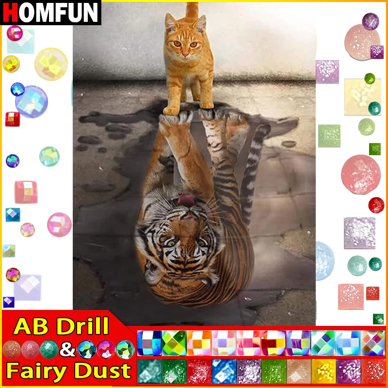 

HOMFUN сказочная пыль AB полная алмазная живопись "животное кошка тигр" смола дрель вышивка 5D Diy алмазная живопись подарок ручной работы