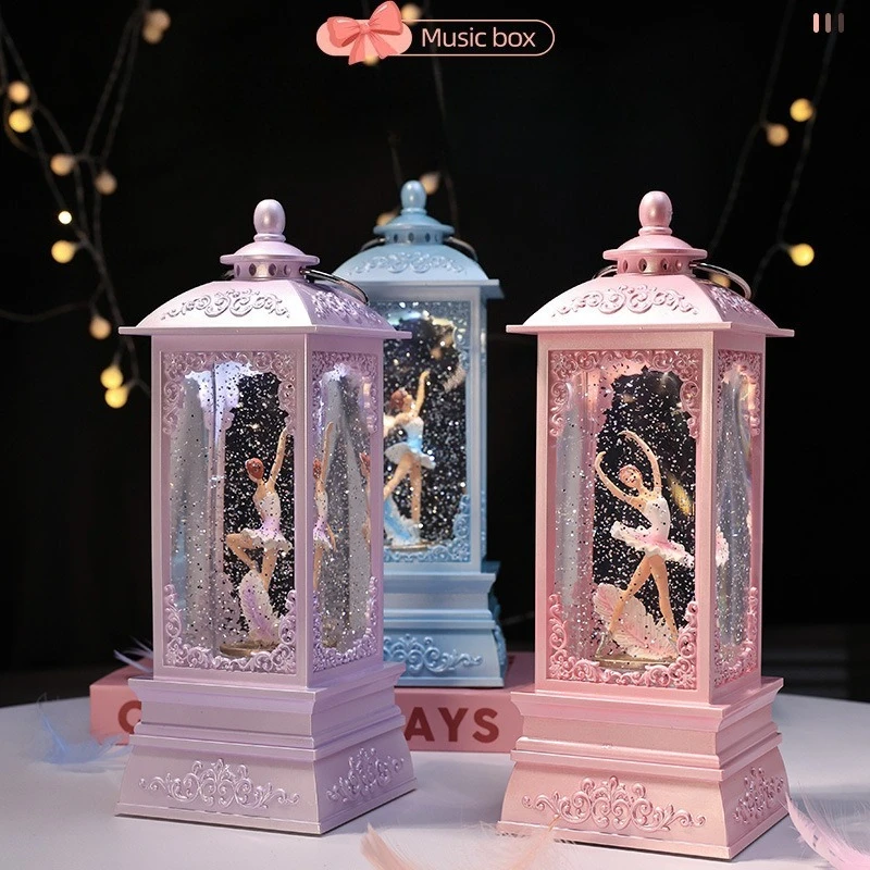 360 ° Rotating Feather Ballet Music Box Children's Birthday Gift Ballet Girl Beautiful Lights Kawaii Vintage Resin Music Box