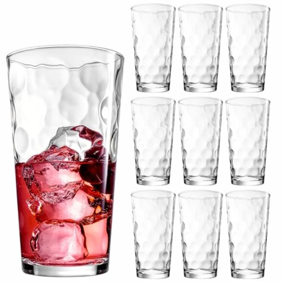 

Highball Drinking Glasses Set of 10 Glass Cups by Home Essentials, 17 Oz. Glassware, for Water, Juice, Cocktails, Iced Tea