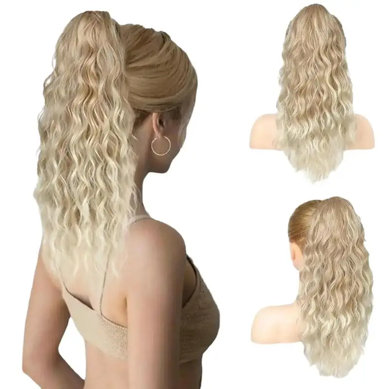 Ponytail Extension, 18 Inch Claw Clip Women Long Curly Wavy Multi-Layer Synthetic in Hairpiece for Daily