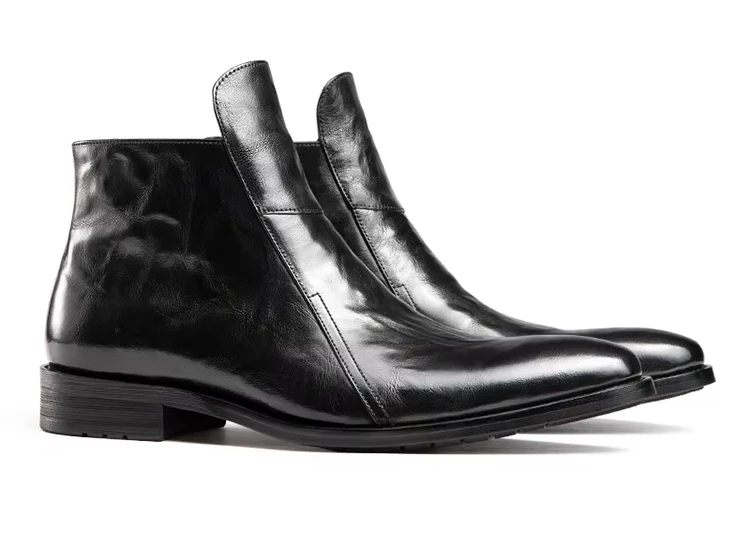 

2025 Spring and Autumn Men's Casual Boots Cowhide Retro Pointed British Style High Top Chelsea Ankle Boots Gift