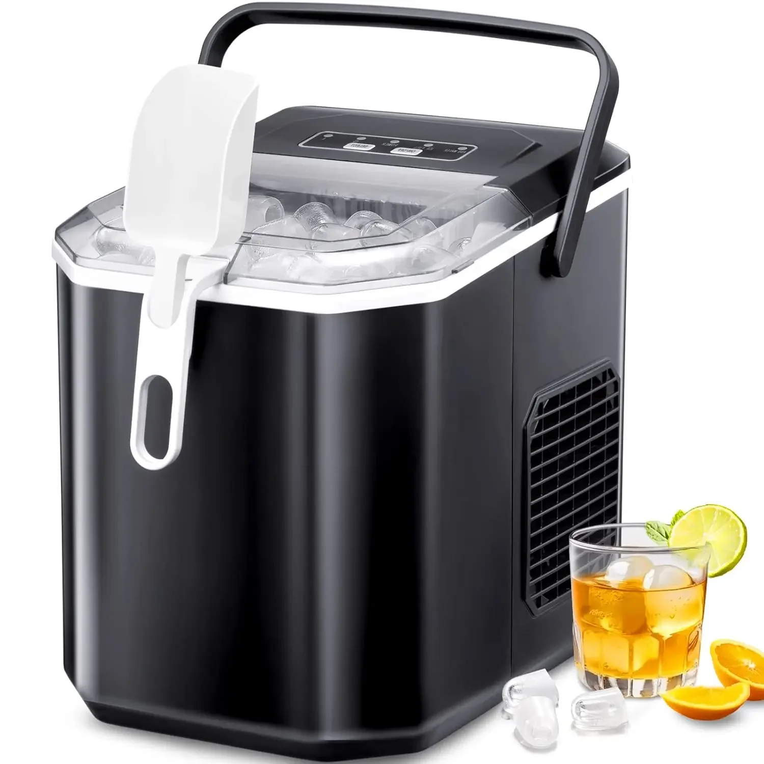 

High-Quality Ice Makers for Countertop Use - Portable Ice Machine with Convenient Handle, Produces 26Lbs of Ice in 24Hrs, 9 Cube