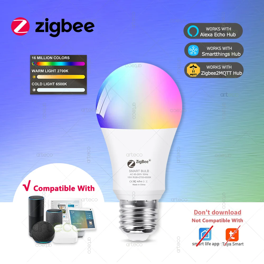 Zigbee 3.0 Smart Led Light Bulbs E27 15W 18W Zigbee Led Lamp Works With Alexa Echo Plus Z2M Smartthings Bridge APP Voice Control