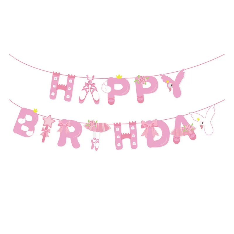 Rosa Ballett-Thema Geburtstag Einweggeschirr Schwan Tanzschuhe Kleid Teller Servietten Happy Birthday Party Deko Kinder Mädchen 1. Geburtstag – Detail 3