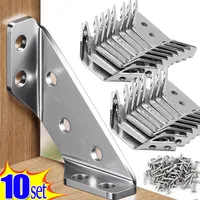 10/1set Corner Brackets Stainless Steel Furniture Angle Shelf Connector Cabinet Support Fixing Frame Corner Brace with Screw